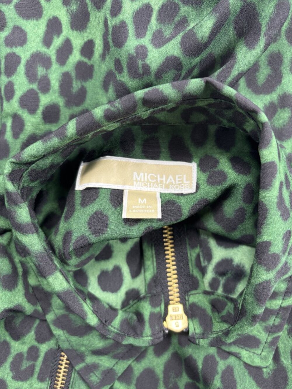 Michael Kors Womens Green & Black Leopard Print Zip-Up Jacket Size M - Picture 10 of 10